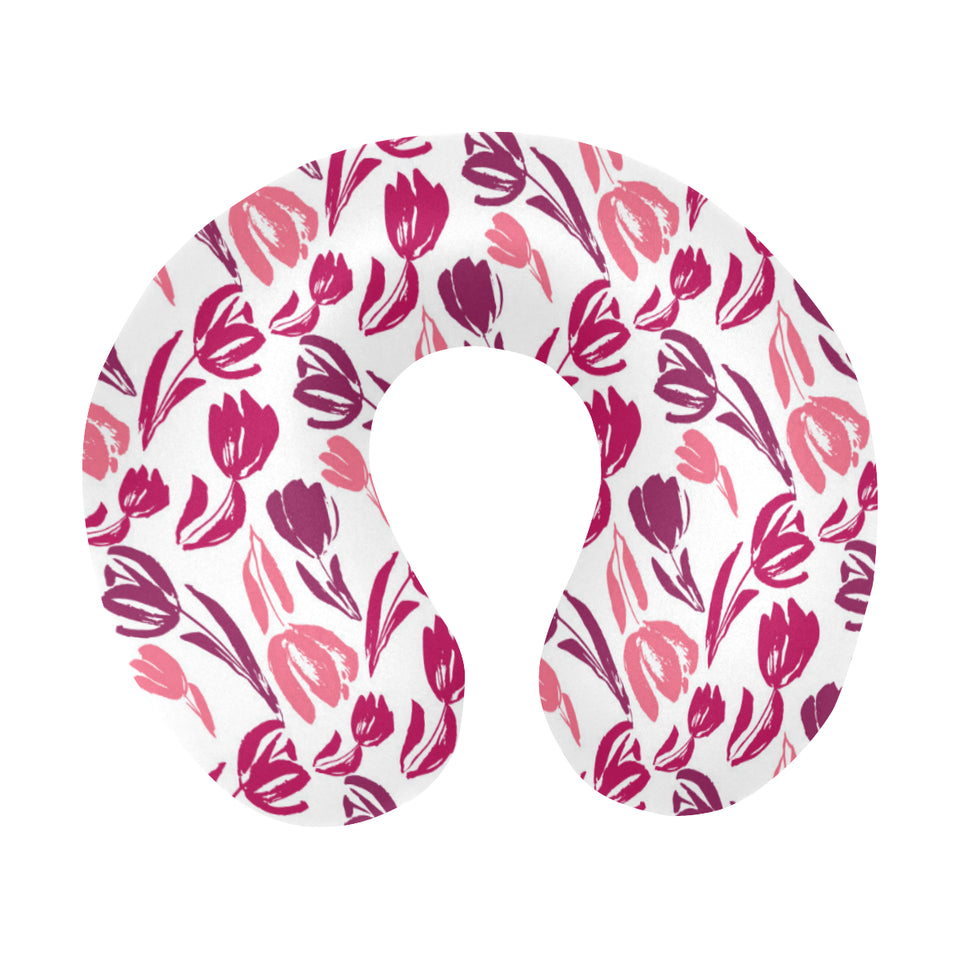 pink sketch tulip pattern U-Shaped Travel Neck Pillow