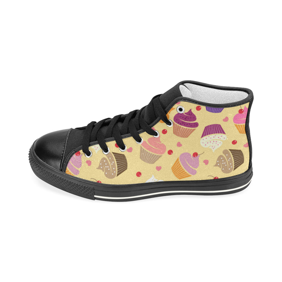 cake cupcake heart cherry pattern Women's High Top Canvas Shoes Black