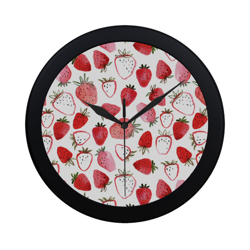 watercolor hand drawn beautiful strawberry pattern Elegant Black Wall Clock