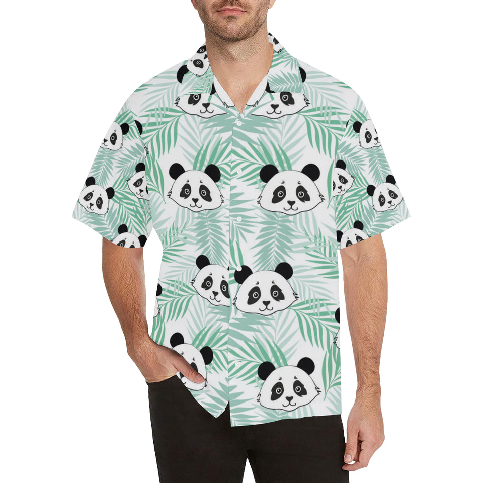 Panda pattern tropical leaves background Men's All Over Print Hawaiian Shirt