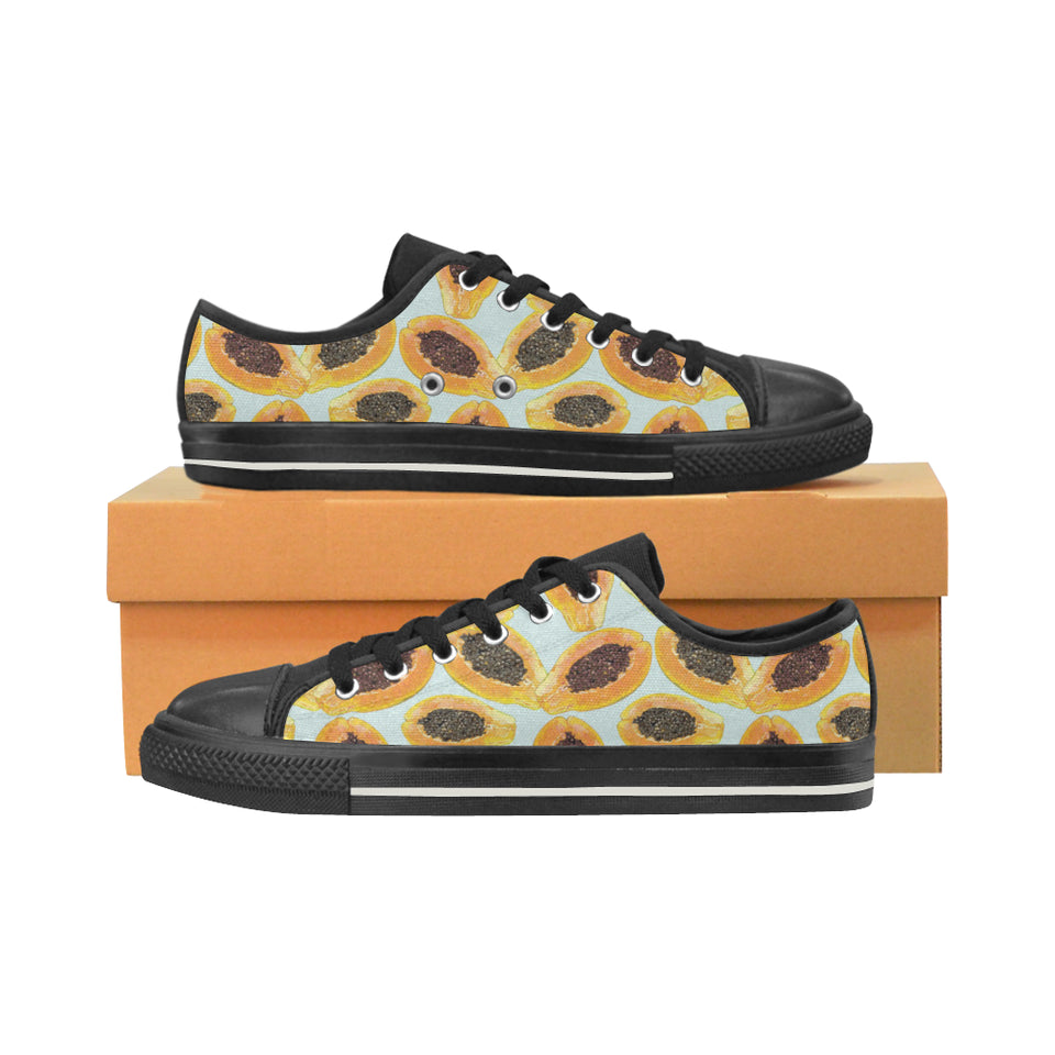 Watercolor papaya pattern Women's Low Top Canvas Shoes Black