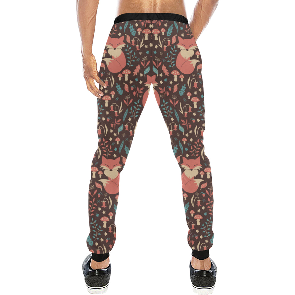 fox leaves mushroom pattern Unisex Casual Sweatpants
