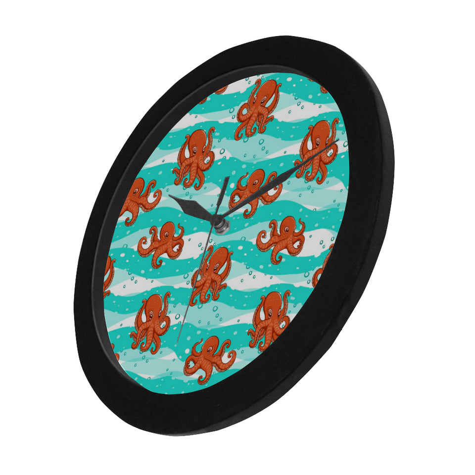 Octopuses sea wave background Elegant Black Wall Clock