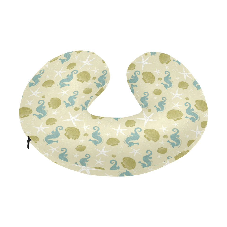 Seahorse shell starfish pattern background U-Shaped Travel Neck Pillow