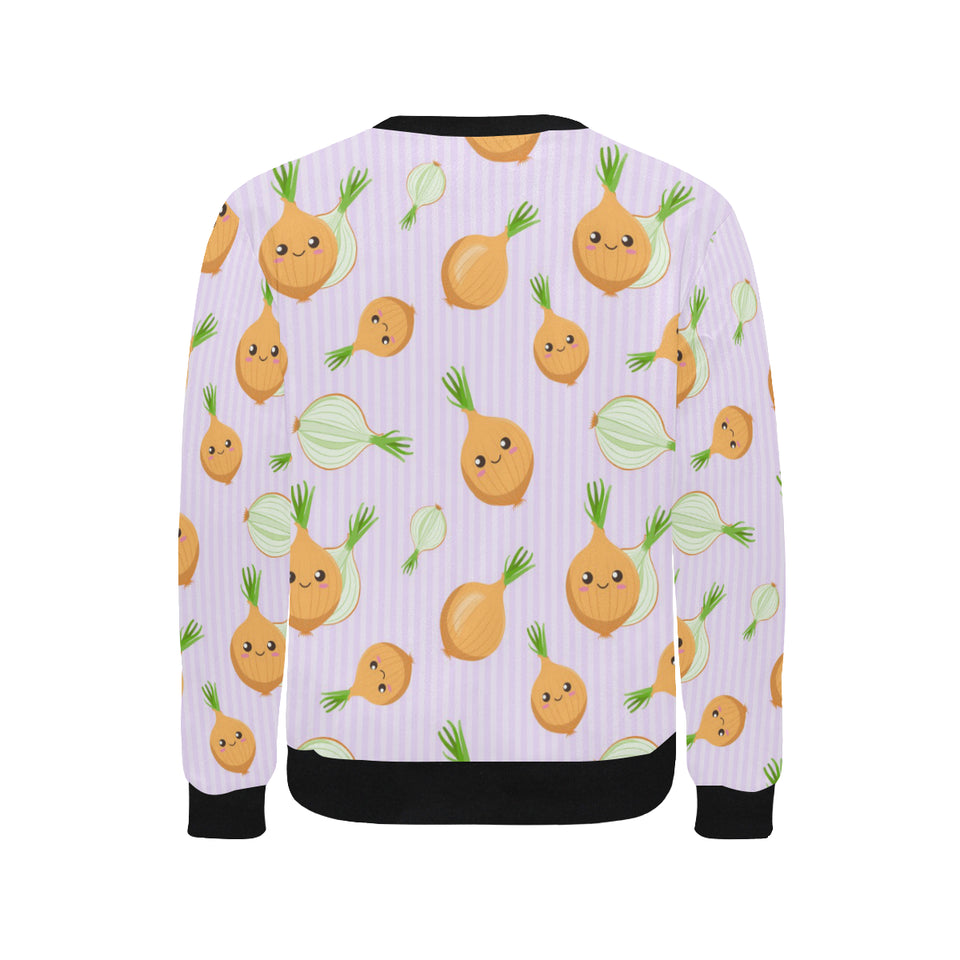 cute onions smiling faces purple background Men's Crew Neck Sweatshirt
