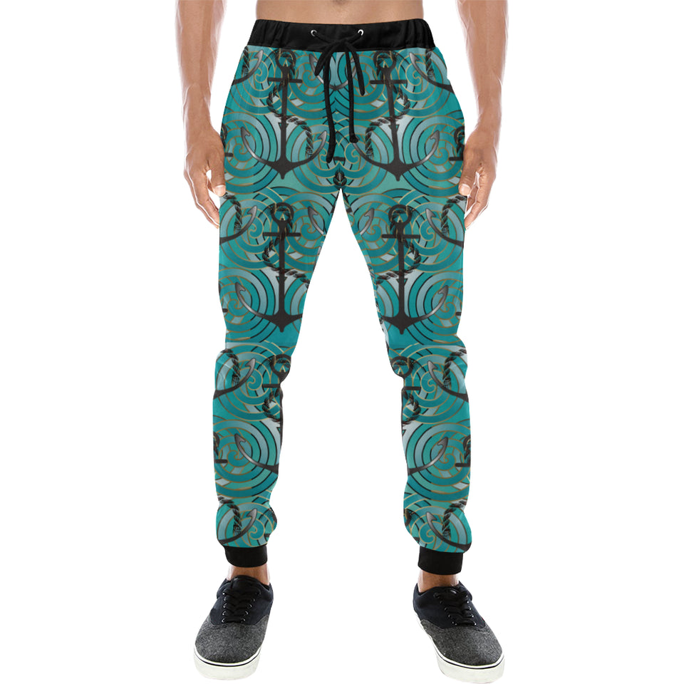 Anchor nautical green background Unisex Casual Sweatpants