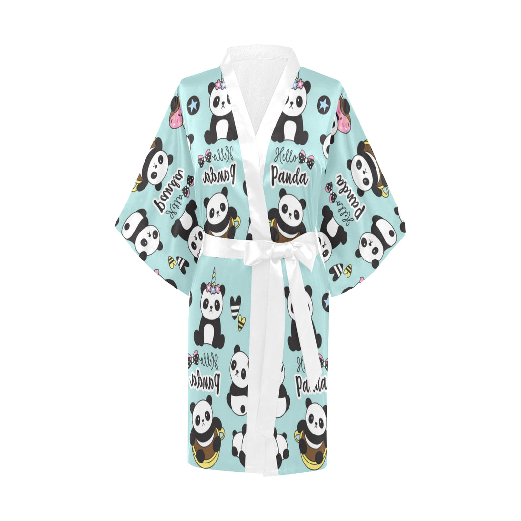 Cute baby panda pattern Women's Short Kimono Robe
