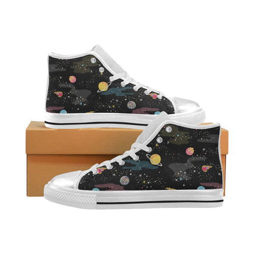 space pattern Women's High Top Canvas Shoes White