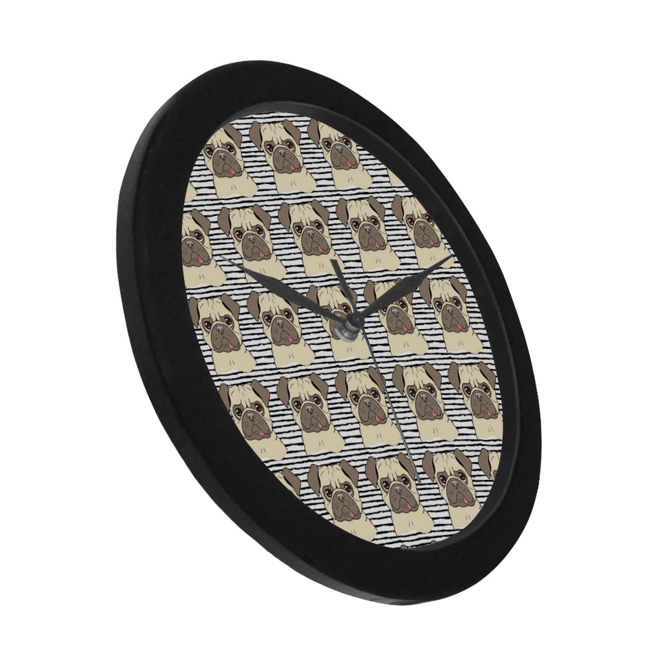 Happy pug pattern Elegant Black Wall Clock