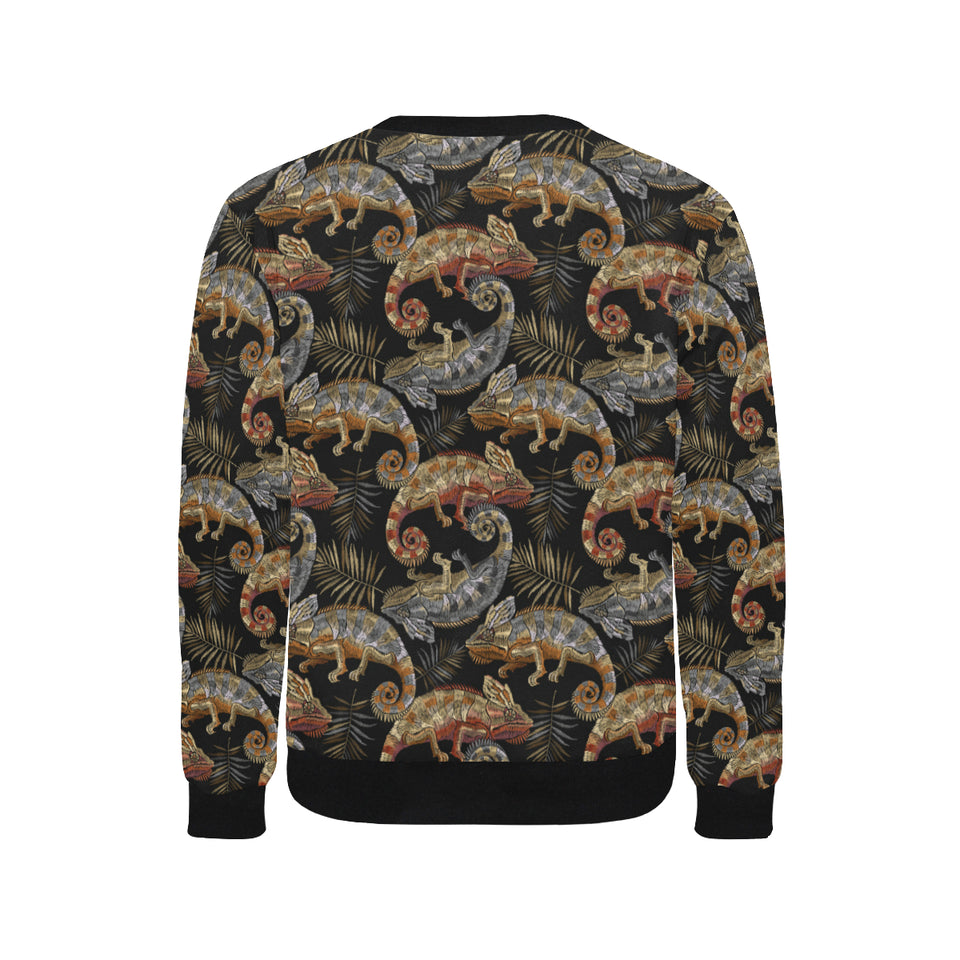Chameleon lizard tropical leaves palm tree Men's Crew Neck Sweatshirt
