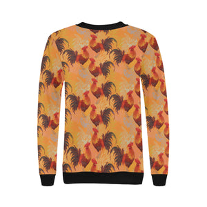 red rooster chicken cock pattern Women's Crew Neck Sweatshirt