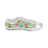 Colorful donut pattern green background Men's Low Top Canvas Shoes White