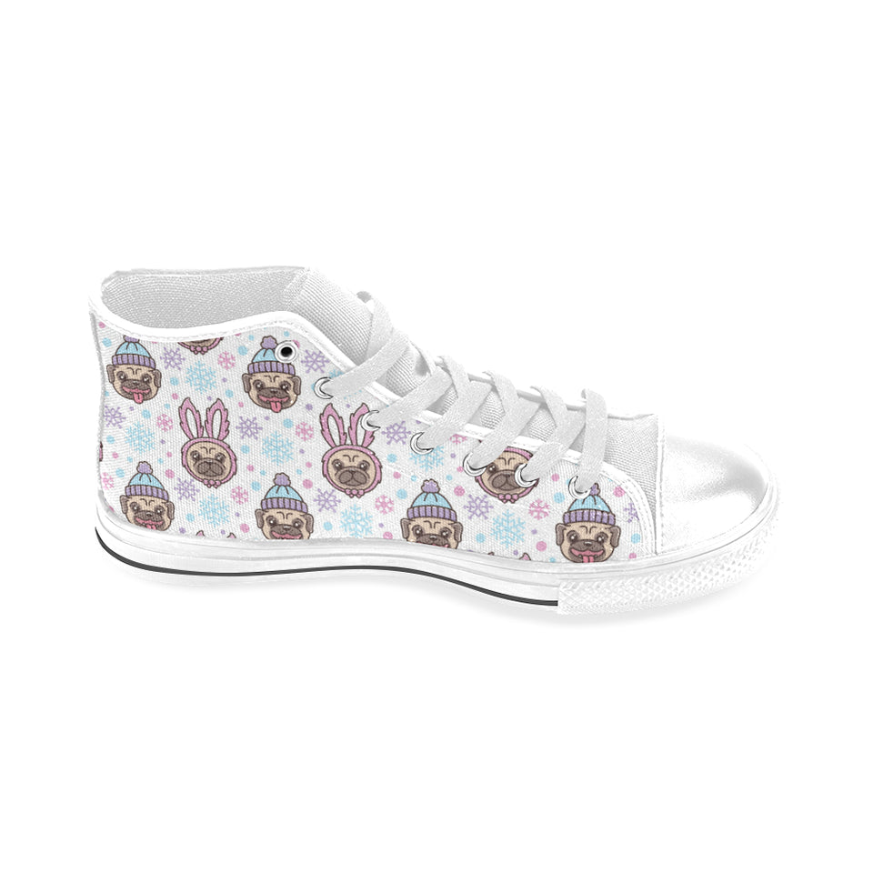 Cute pug hat rabbit costume pattern Men's High Top Canvas Shoes White