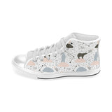 Polar bears star poka dot pattern Men's High Top Canvas Shoes White