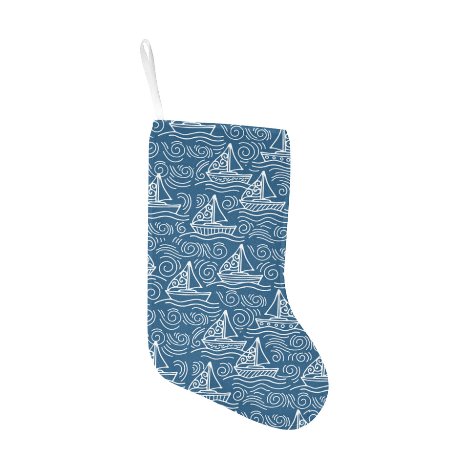 Hand drawn sailboat pattern Christmas Stocking