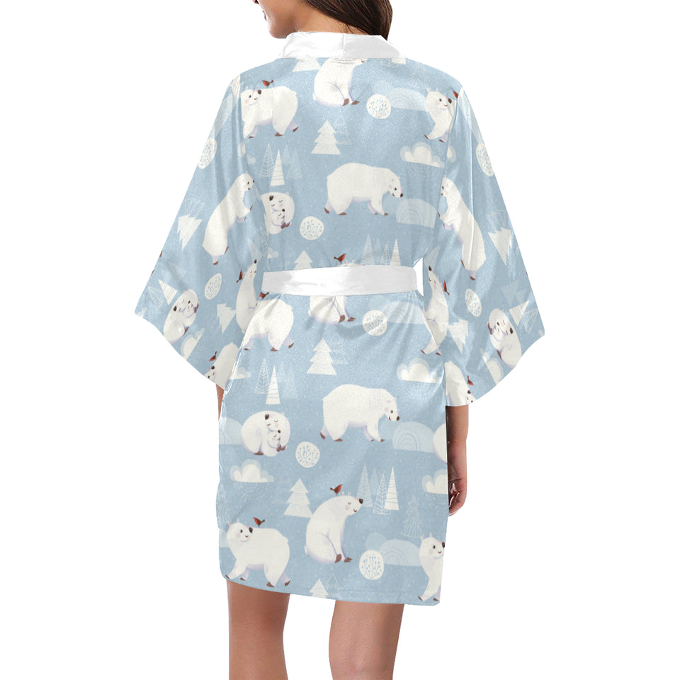 Cute polar bears Christmas decoration pattern Women's Short Kimono Robe