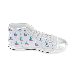 Sailboat anchor pattern Women's High Top Canvas Shoes White