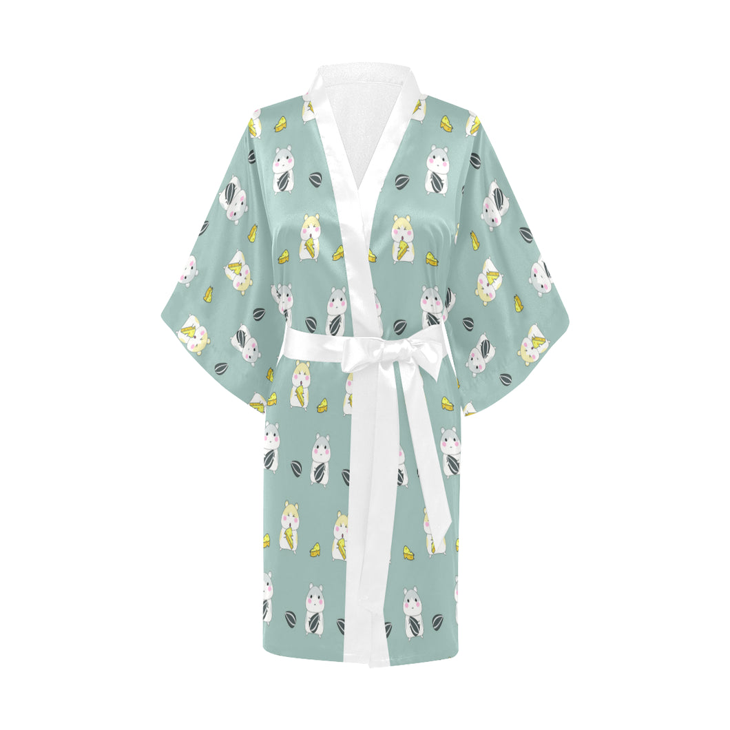 Cute hamster cheese pattern Women's Short Kimono Robe
