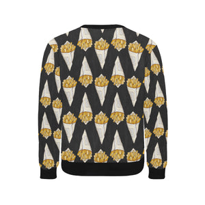 French fries dark background Men's Crew Neck Sweatshirt