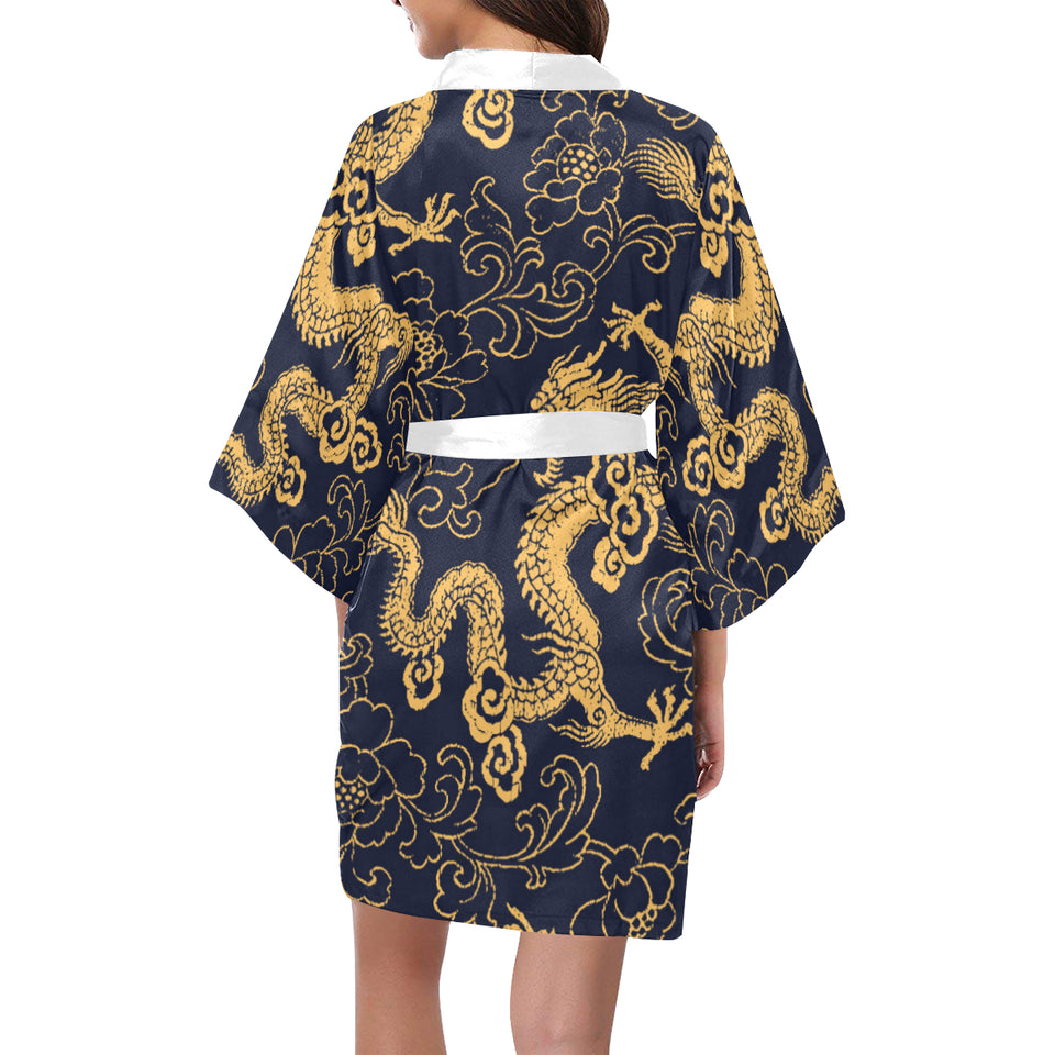Gold dragon pattern Women's Short Kimono Robe