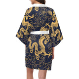 Gold dragon pattern Women's Short Kimono Robe