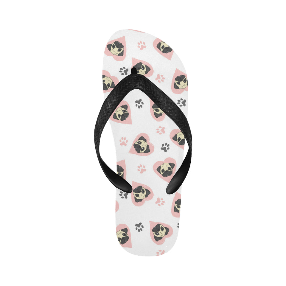 Cute pugs pink heart paw pattern Unisex Flip Flops