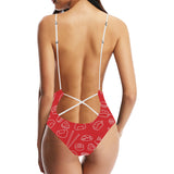 sushi pattern red background Women's One-Piece Swimsuit