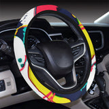 watercolor bowling ball pins Car Steering Wheel Cover