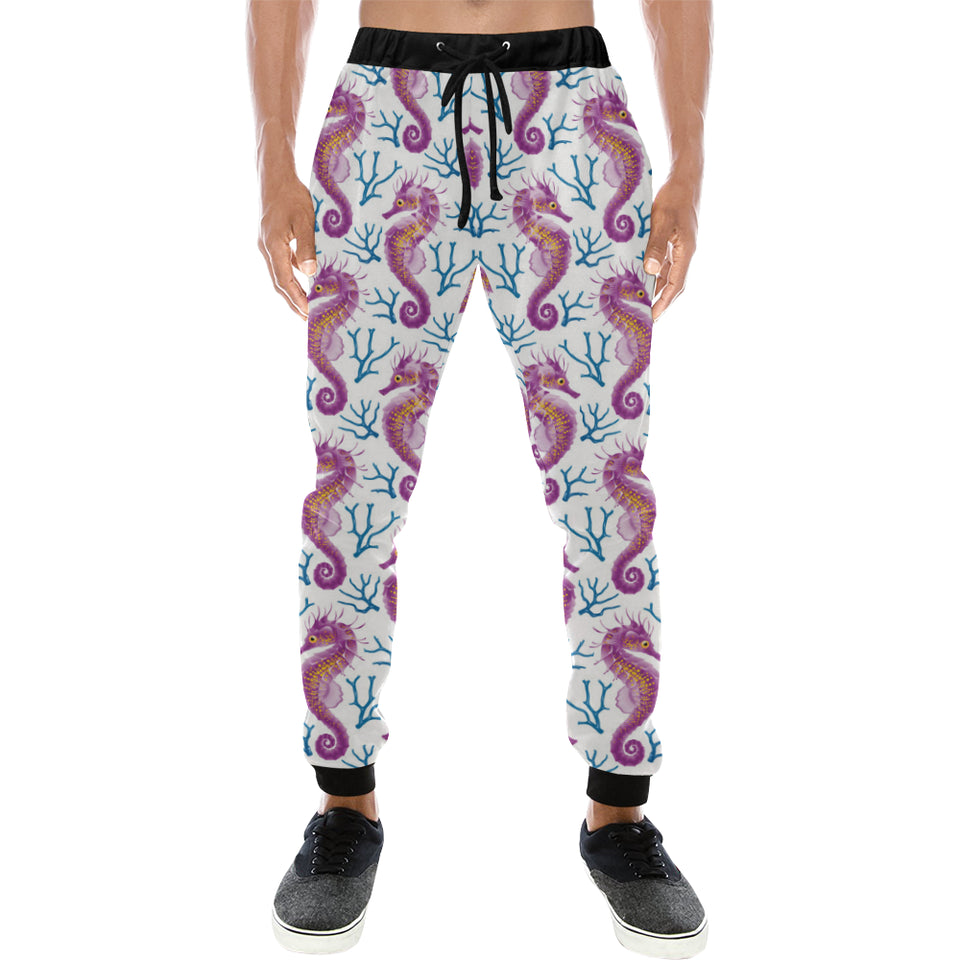 Purple seahorse blue coral pattern Unisex Casual Sweatpants