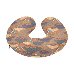 Bonsai bamboo stork japanese pattern brown theme U-Shaped Travel Neck Pillow