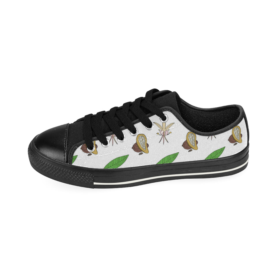 Color hand drawn cacao pattern Men's Low Top Canvas Shoes Black