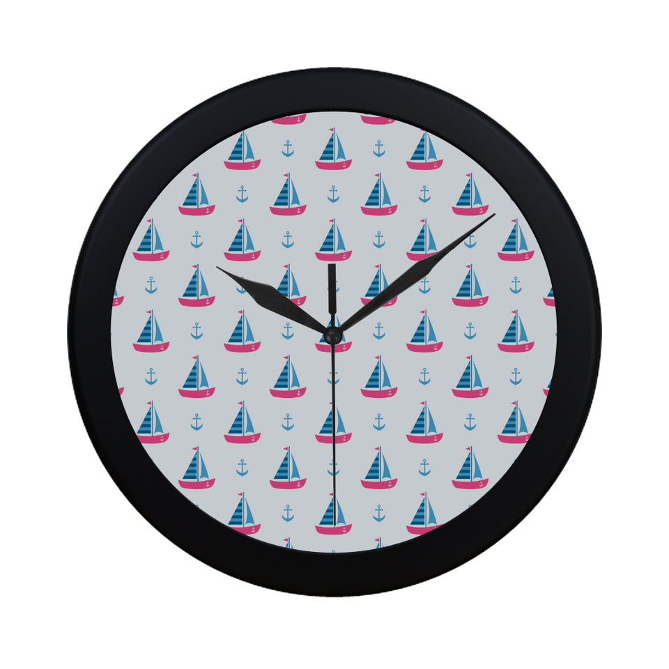 Sailboat anchor pattern Elegant Black Wall Clock