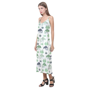 Chameleon lizard succulent plant pattern V-Neck Open Fork Long Dress