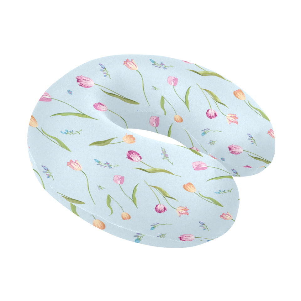 Watercolor Tulips pattern U-Shaped Travel Neck Pillow