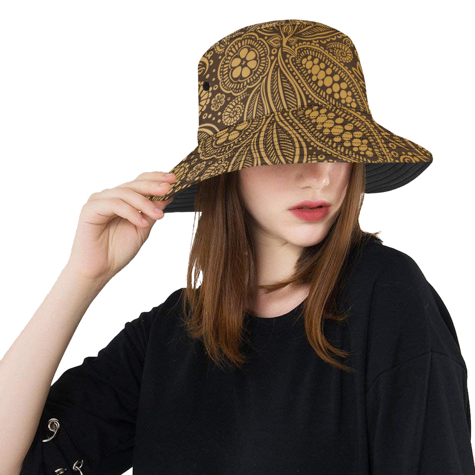 cacao beans tribal polynesian pattern background Unisex Bucket Hat