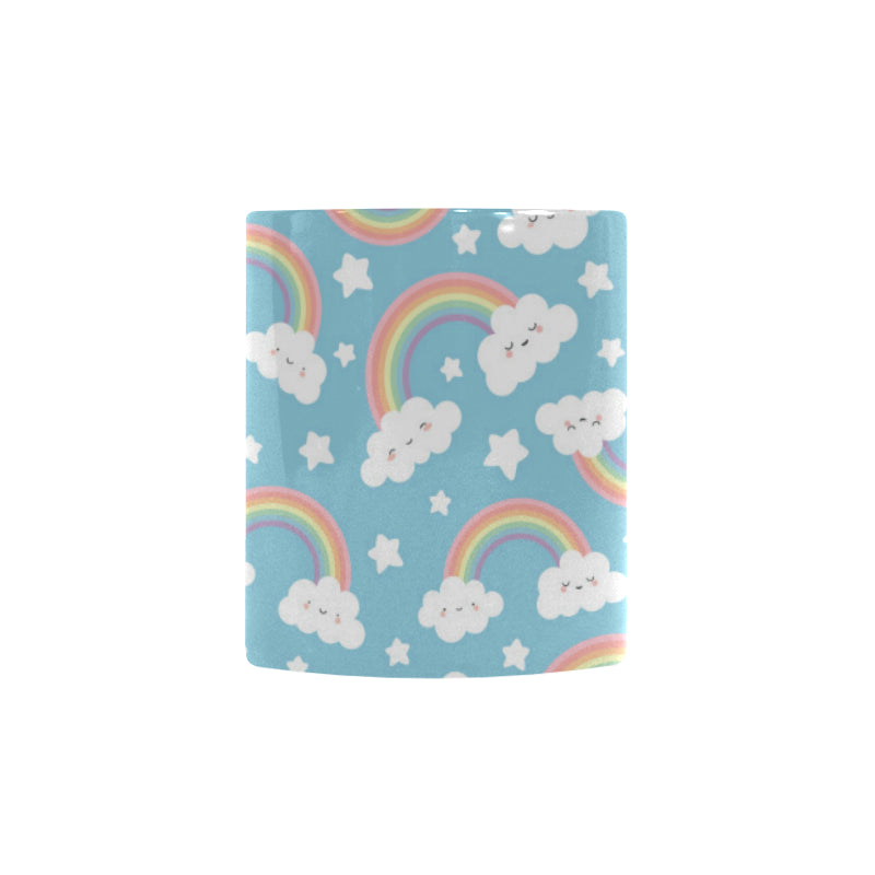 Cute rainbow clound star pattern blue background Morphing Mug Heat Changing Mug