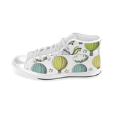 Hot Air Balloon Bird Cloud Pattern Men's High Top Canvas Shoes White