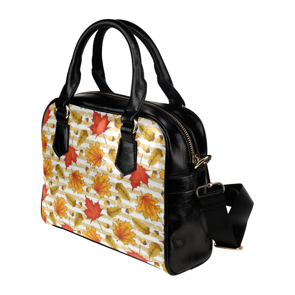 Maple leaf oak leaf acorns beige striped backgroun Shoulder Handbag