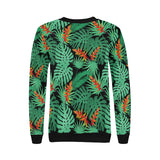 heliconia flower palm monstera leaves black backgr Women's Crew Neck Sweatshirt