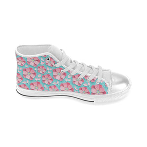 3D sakura cherry blossom pattern Women's High Top Canvas Shoes White