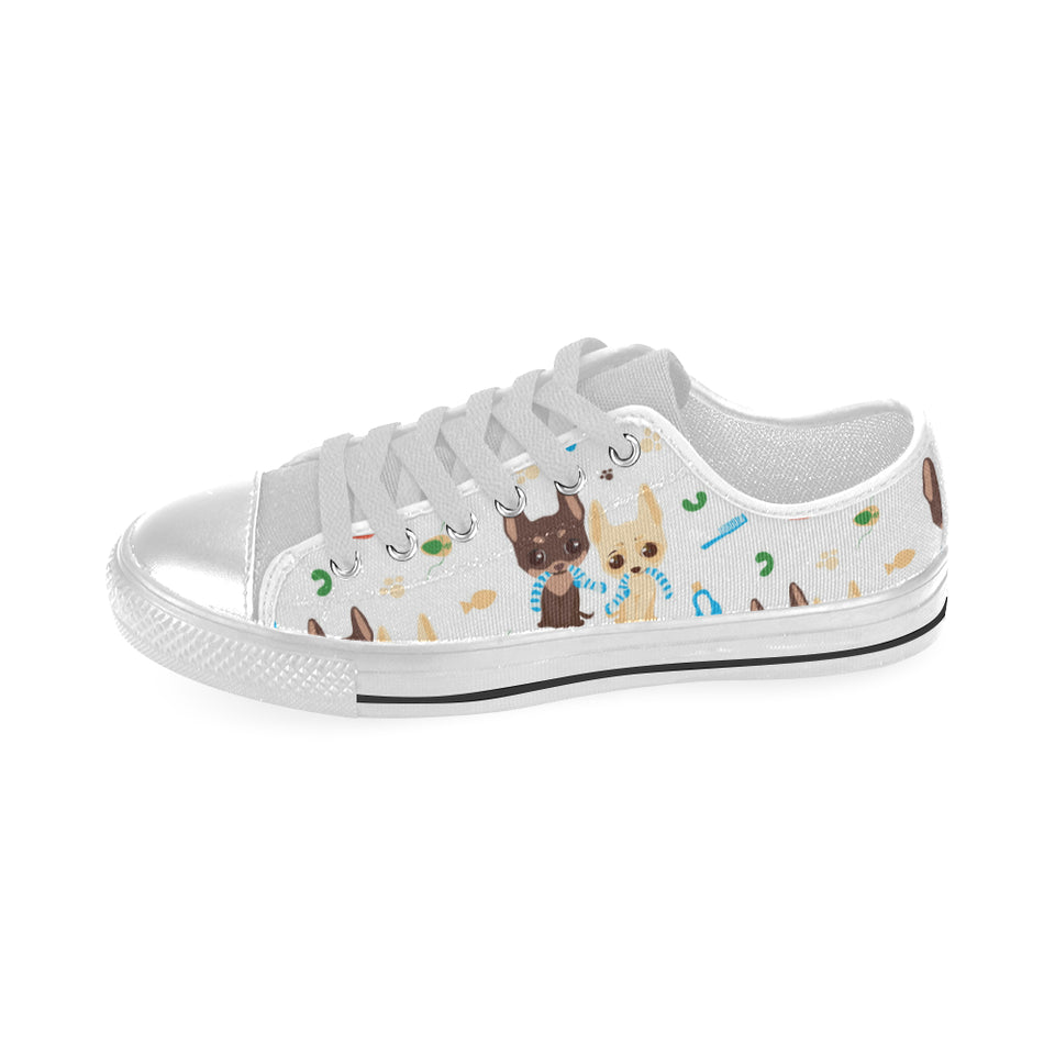 Cute Chihuahua dog pattern Men's Low Top Shoes White