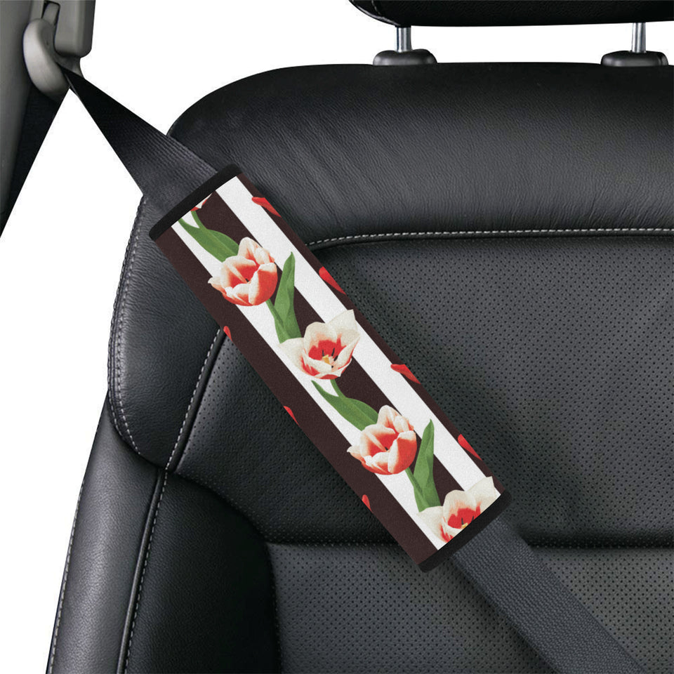 red and white tulips pattern Car Seat Belt Cover