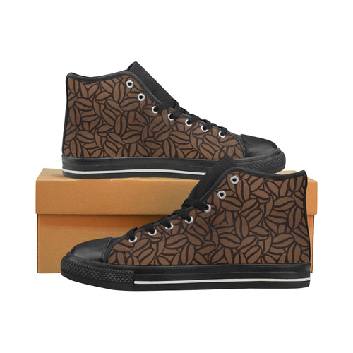 coffee bean pattern Women's High Top Canvas Shoes Black