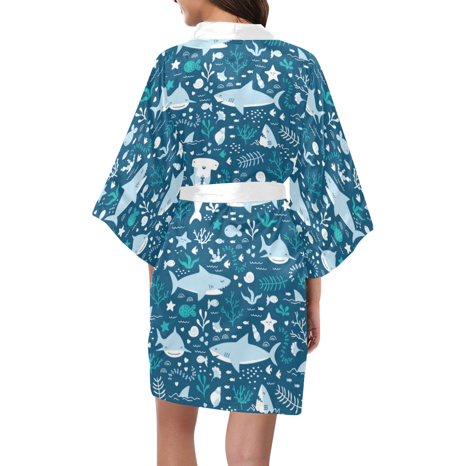 Cute shark pattern Women's Short Kimono Robe