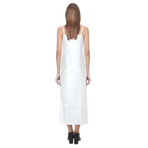 arabic white pattern V-Neck Open Fork Long Dress