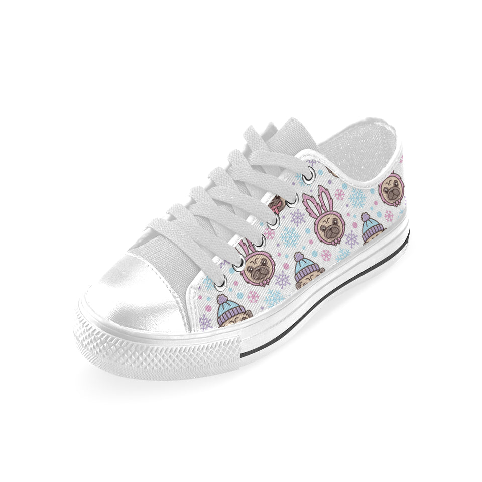 Cute pug hat rabbit costume pattern Men's Low Top Shoes White