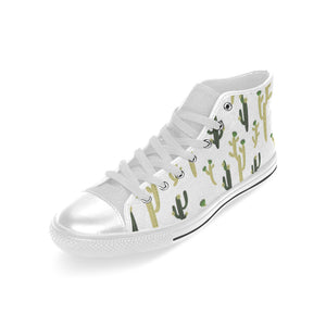 Cute cactus pattern Men's High Top Canvas Shoes White