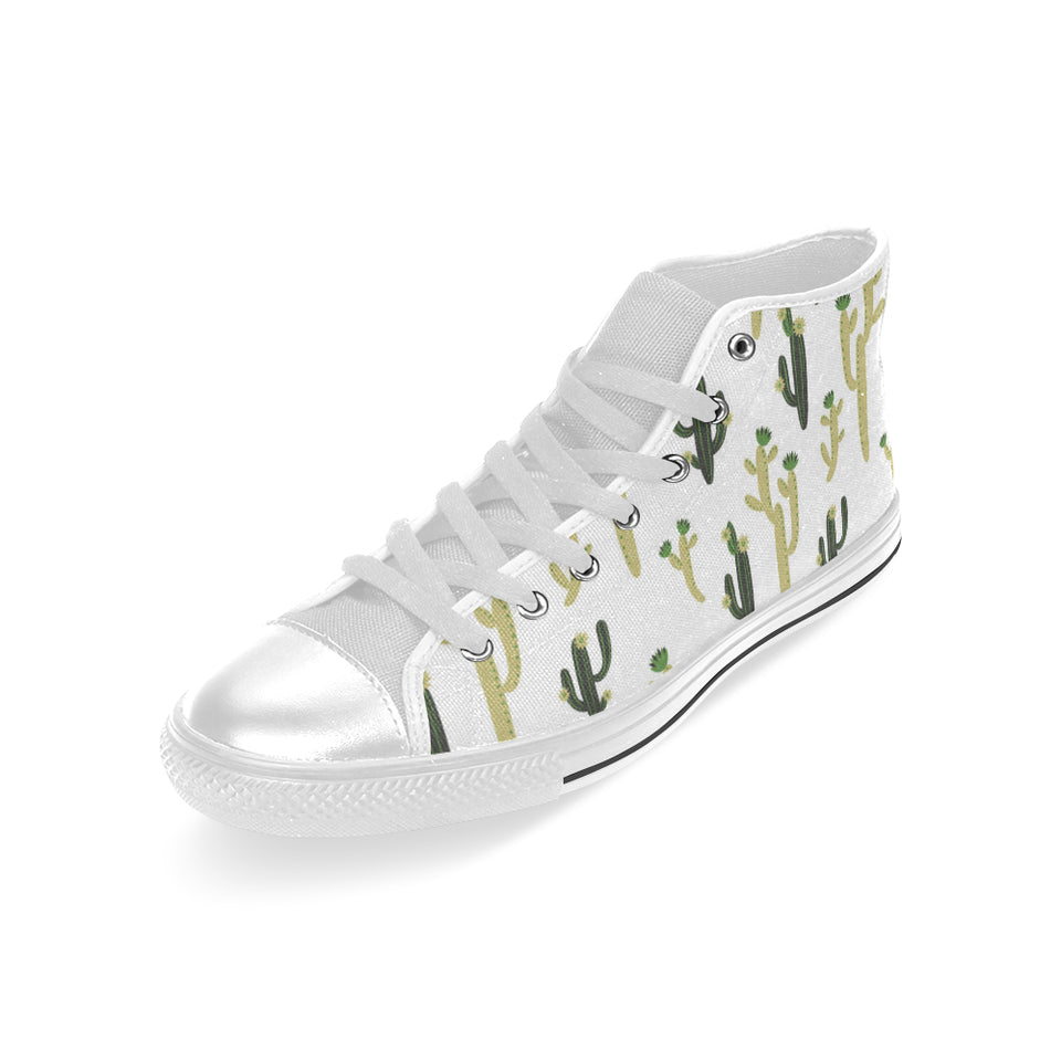 Cute cactus pattern Men's High Top Canvas Shoes White