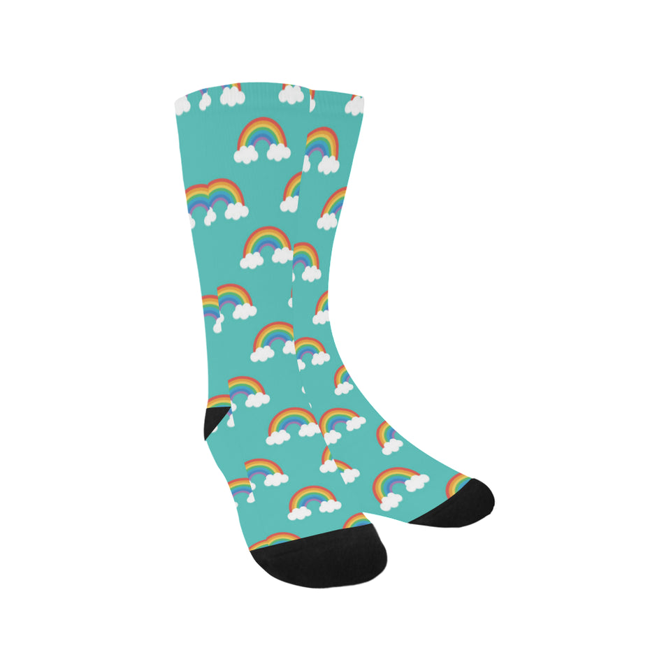 Rainbow pattern green background Crew Socks