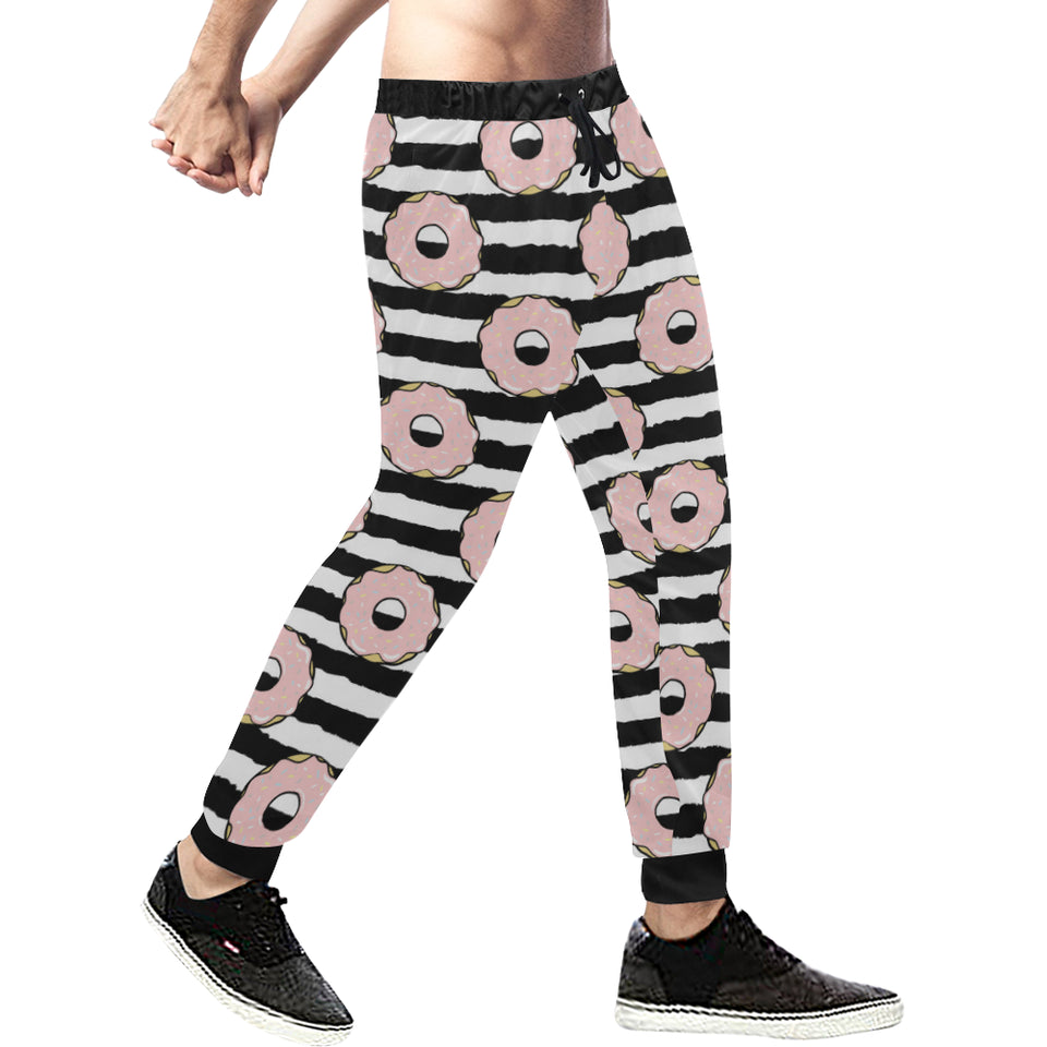 Donuts pink icing striped pattern Unisex Casual Sweatpants